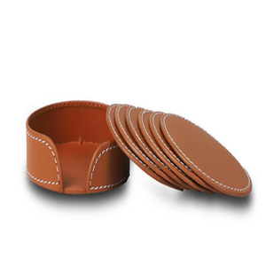 Leather Coasters Tan Leather Coaster With Holders - Product Image 2
