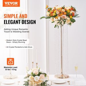 Lussuoso 2 pezzi 35.43 pollici/90cm vaso d'oro cristallo metallo T-stage elegante fiori nuziali centrotavola per decorazioni per feste" - Product Image 2