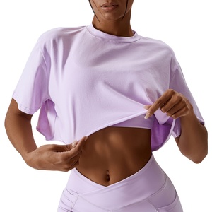 Custom Cotton Oversize Blank <b>Plain</b> <b>White</b> Lose Fitting Crop Top t Shirts Athletic Spandex Baby pink Gym Cropped <b>Tee</b> Tshirt Women - Product Image 1