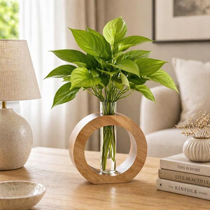 Vase mural en bois éco-responsable, finition naturelle, style Art déco moderne, porte-fleurs artisanal, diamètre personnalisable, décoration de mariage - Product Image 6