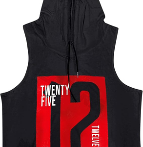 Camiseta sin Mangas con Capucha para Hombre Fasmic International, 100% Algodón, Estampado Negro y Rojo, Secado Rápido, Estilo Deportivo, Ajuste Musculoso, Ropa Casual para Entrenamiento - Product Image 5