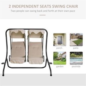 Sedia a dondolo da giardino beige, sedia a uovo sospesa in poliestere per patio - Product Image 3