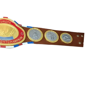 Ceinture de championnat poids lourd d'Europe, personnalisable, en cuir premium avec plaques or et argent - Product Image 4