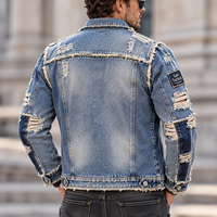 Veste en jean déchirée pour homme Sam Tactical, style streetwear, col rabattu, prix de gros, OEM, prix bas