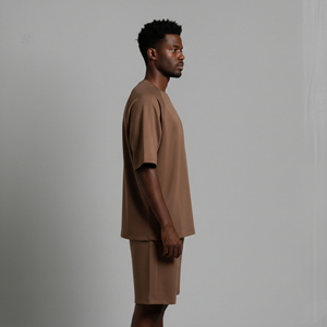 Nouvel arrivage 2026 – Ensemble 2 pièces pour homme en coton 100 %, coupe ample, épaules tombantes, bicolore, avec logo imprimé DTF personnalisé et respectueux de l'environnement - Product Image 3