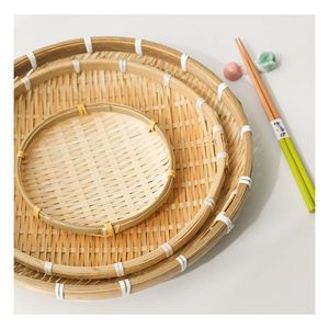 Traditional Handmade <b>Bamboo</b> Tray Round Woven Serving Tray for Food Fruit Bread Display Kitchen and Dining <b>Table</b> - Product Image 3