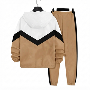 Ensemble de survêtement décontracté deux pièces unisexe marron clair avec sweat à capuche et pantalon de jogging, color block, tenue de sport personnalisée pour homme - Product Image 2