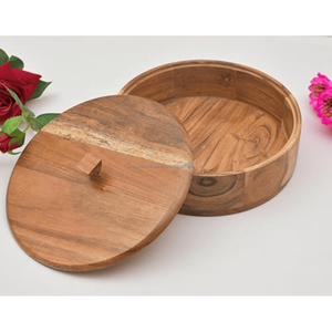 Boîte Chapati artisanale de qualité supérieure Récipient de stockage en bois de manguier avec couvercle en métal au design classique Garde-pain écologique pour Roti - Product Image 5