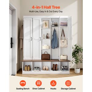 Perchero con Banco y Almacenamiento de Zapatos, 63 Pulgadas de Ancho, Mueble de Entrada 4 en 1 con Ganchos para Colgar y Armario de Almacenamiento - Product Image 2