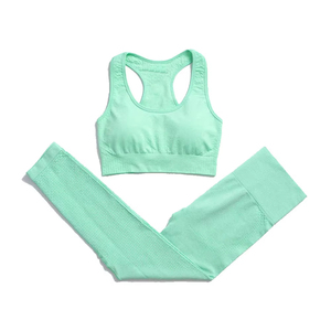Conjunto de Yoga Verde Menta de 2 Piezas, Leggings de Cintura Alta, Top Corto, Ropa Deportiva Transpirable sin Costuras, Ropa Deportiva para Mujer - Product Image 5