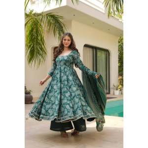 Ensemble de costume Anarkali de créateur pour les fêtes, taille XS, avec imprimé numérique - Product Image 1