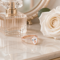 Bague Solitaire de Fiançailles en Argent S925 Plaqué Or Rose 18K avec Zircon Poire 6x9mm Qualité 5A – Vente en Gros