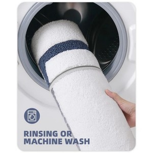 Classic Rectangular Cotton Bath <b>Mat</b> with Blue Geometric Border Non-<b>Slip</b> Rubber Backing for Home Use - Product Image 3