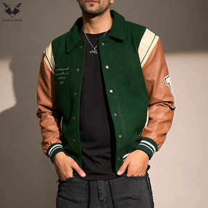 Custom Contrast Color Varsity Style Long Leather Sleeve Button Up <b>Stand</b> For Spring Autumn Outdoor Baseball Varsity Jackets - Product Image 2