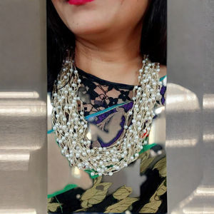 Indian Manufacturer's High Quality <b>Pearl</b> Choker Necklace <b>Set</b> Latest Ethnic Religious Design Zircon Diamond Stainless Steel - Product Image 1