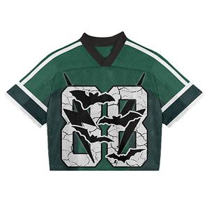 2025 maillots de Football américain personnalisés de haute qualité t-shirts Boxy surdimensionnés maille respirante col Mandarin imprimé maillots de culture - Product Image 6