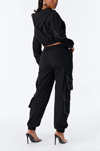 Custom Embroidery Logo Branded croptop <b>Zip</b> <b>Up</b> Color Block Sweatsuit Windbreaker Nylon Tracksuit For Women cargo windbreaker - Product Image 3
