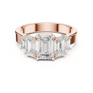 Bague en or 14 carats pour femme avec diamant taille émeraude et pierres latérales, symétrie linéaire graduée, bijou architectural raffiné, cadeau - Product Image 1