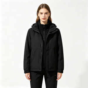 Men's <b>Black</b> Hooded Puffer Jacket With Zipper Closure Windproof Fleece Lined Winter Casual Coat Regular Fit Thick Nylon Shell - Product Image 2