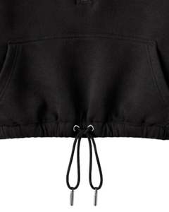 Sudadera con capucha corta de forro polar negra con cremallera de un cuarto, bolsillo canguro, dobladillo con cordón ajustable, estilo casual urbano, cálida, para mujer, personalizada - Product Image 5