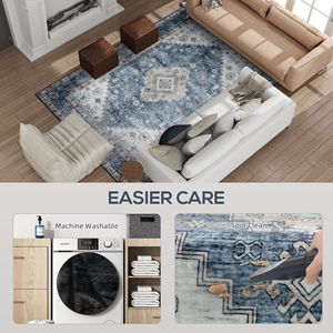 Tappeto Moderno Vintage 5x7 Antiscivolo Blu per Soggiorno, Camera da Letto e Sala da Pranzo, Lavabile e Realizzato a Macchina - Product Image 5