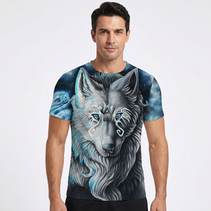 Men's Wolf Print T-Shirt Short Sleeve O-Neck Casual <b>Animal</b> <b>Pattern</b> Regular Breathable Polyester Woven Sublimation Transfer Prin - Product Image 2