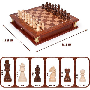 Handcrafted <b>Wooden</b> <b>Chess</b> <b>Set</b> Features A Built-In Storage Drawer Elegant Carved Pieces & Decorative Corner Accents for Family Fun - Product Image 4