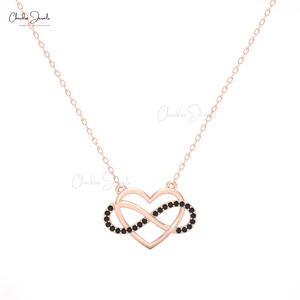 Infinity <b>Open</b> <b>Heart</b> <b>Necklace</b> 1mm Round Cut Black Diamond Love <b>Necklace</b> in 14k Solid Gold Customized Jewelry at Wholesale Price - Product Image 1