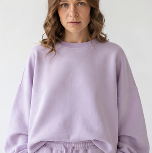 Ladies Pullover Crew Neck Tracksuit 100% Cotton Fleece <b>Baggy</b> Oversize Boxy Fit Sweat <b>Shirt</b> Wide Leg Sweat Pants Tracksuit <b>Women</b> - Product Image 5