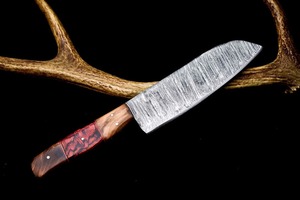Cuchillo de chef hecho a mano de acero de Damasco, hoja de punta caída, mango de madera, 12 pulgadas, cuchillo de cocina afilado de filo recto, ambidiestro - Product Image 3
