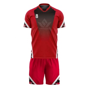 Conjunto de Camiseta de Fútbol Sublimada Roja para Hombre, Cuello en V, Manga Corta, Absorbe la Humedad, Estampado Degradado, Bordado 3D Frontal, Corte Atlético - Product Image 1