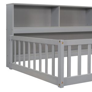 Cama Individual Gris con Estanterías y Barandillas, Cama Infantil con Almacenamiento Práctico y Características de Seguridad - Product Image 4