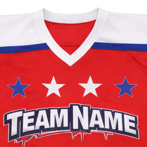 Jersey de Hockey sobre Hielo Personalizado para Hombre, Sublimado, Manga Corta, Rojo, Blanco y Azul, Nombre del Equipo, Transpirable, Absorbe la Humedad, Uniforme de Hockey - Product Image 5
