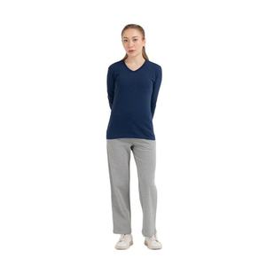 <b>Women's</b> <b>Navy</b> V-Neck Long Sleeve Knitted T-Shirt Solid Color Casual Regular Fit All Seasons <b>Top</b> - Product Image 3
