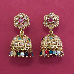 Dernières boucles d'oreilles Jhumki artisanales de qualité export, plaquées or, 233086 - Product Image 5