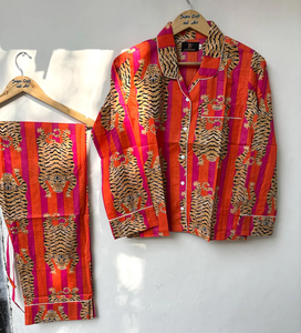 Ensemble de pyjama coordonné pour femmes Naaz Textile, imprimé à rayures de tigre, vêtements de détente et de sommeil décontractés d'été, pyjama en coton - Product Image 1