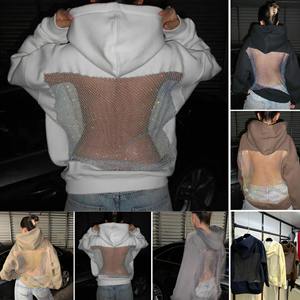 เสื้อสเวตเชิ้ตมีฮู้ดสำหรับผู้หญิง พร้อมแผงหลังแบบตาข่าย แขนยาว ทรงหลวม สวมใส่สบาย สีพื้น ผ้าถักโพลีเอสเตอร์ ระบายอากาศได้ดี - Product Image 6
