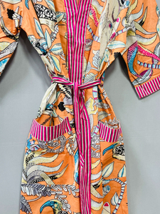 Women's Bohemian Style Luxury Cotton <b>Bath</b> Robe Floral Printed Handmade <b>Light</b> Weight Kimono Casual Front Logo Full Length Summer - Product Image 6