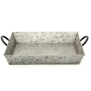 Galvanized Metal Oval <b>Serving</b> <b>Tray</b> With Copper Tone Rim And <b>Black</b> Iron Handles Home Decorative For Home Decor & Parties - Product Image 6