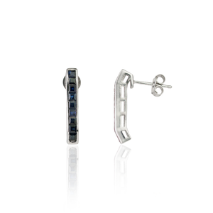 Princess Cut Natural <b>Blue</b> Sapphire 925 Sterling Silver Bar Shaped <b>Studs</b> <b>Earrings</b> For Women's Everyday Wear Fine Jewelry - Product Image 3