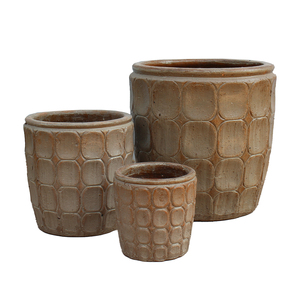 Juego de Macetas de Barro Esmaltado Rústico con Patrón Cuadrado, Ecológicas, para Jardín Exterior, con Orificio de Drenaje para Flores y Plantas Verdes - Product Image 1