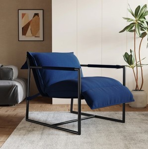 Modern Metal Frame Reclining Living Room <b>Chair</b> with Blue Cushion Solid Back Minimalist Design for Home Furniture - Product Image 1