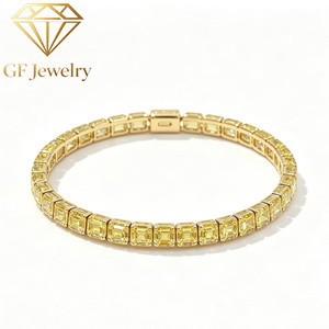 Pulsera de tenis de oro amarillo de 14 quilates con diamantes amarillos de laboratorio talla Asscher - Product Image 1