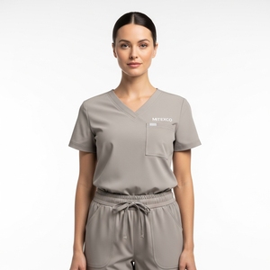 Ensemble de blouses médicales MITEXCO pour femmes, col en V, manches courtes, uniforme d'infirmière flexible, gris, vêtements d'hôpital modernes - Product Image 1