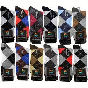 Calzini da uomo in cotone a righe diamantate a coste, tinta unita, confezione da 3/6/12 paia con stile e colore casuali - Product Image 1