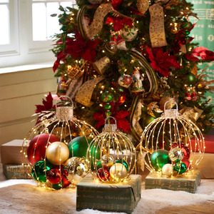 <b>Large</b> Gold Glitter Wire <b>Christmas</b> <b>Bauble</b> Ornament Featuring A Spherical Open Frame Design Ideal For Festive Holiday Decoration - Product Image 2