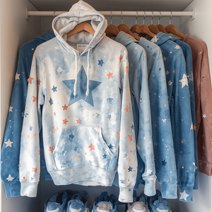 Sudadera con Capucha Estampada de Estrellas, Unisex, de Algodón y Felpa, Diseño Cósmico, Ropa Urbana, Personalizable OEM/ODM - Product Image 3