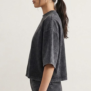 Wholesale Affordable Price 100% Cotton Loose Fit Crop Top <b>Acid</b> <b>Washed</b> <b>T</b> <b>Shirt</b> For WOmen Custom Printed Logo Breathable <b>Shirt</b> - Product Image 4