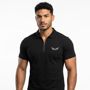 Men's Black Fit Short Sleeve Polo <b>Shirt</b> With Zipper Collar Casual Knitted Solid Color <b>T</b>-<b>Shirt</b> - Product Image 6