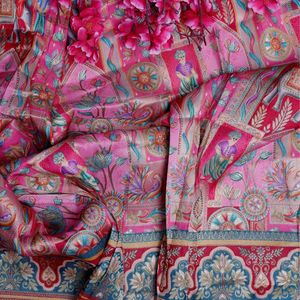 ผ้าปักลายสีชมพูสดใสพร้อมผ้าพันคอชายแดนรูปช้างสำหรับผู้หญิงผ้าพันคอทอผ้าทอจากผ้าเครปธรรมชาติเสื้อผ้าสำหรับเด็กผู้ชายและเด็กผู้หญิง - Product Image 4